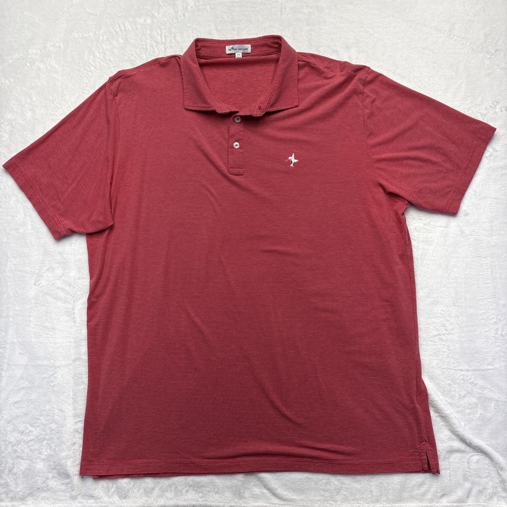 Peter Millar Polo Shirt Mens XXL Red Stripe Pima Cotton Tencel Golf